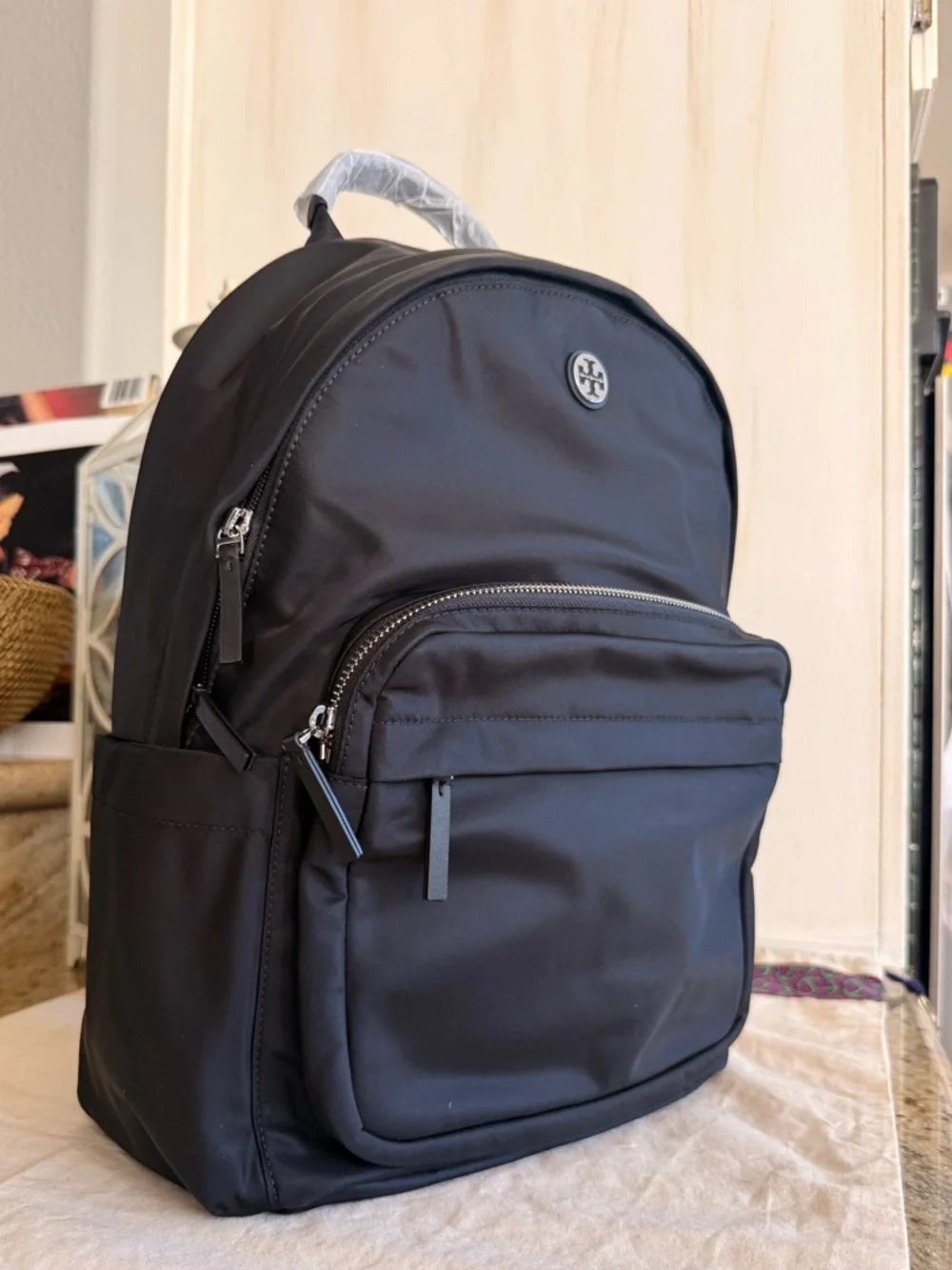 New Tory Burch Ella Black Nylon Backpack large